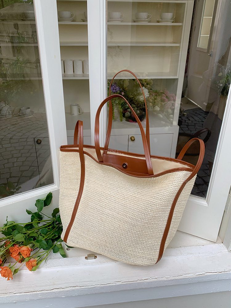 Woven Straw Beach Tote Bag view 7