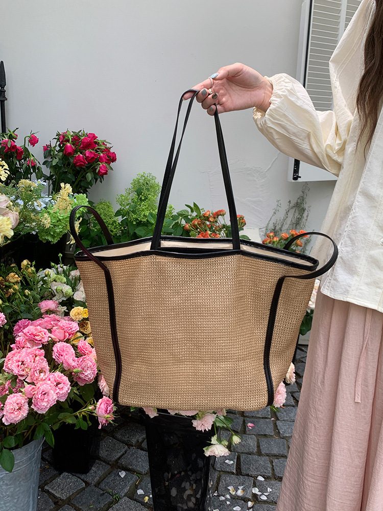 Woven Straw Beach Tote Bag view 8