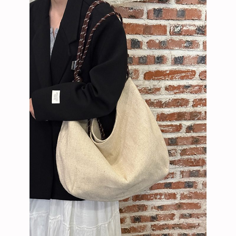 Linen Slouchy Tote Shoulder Bag