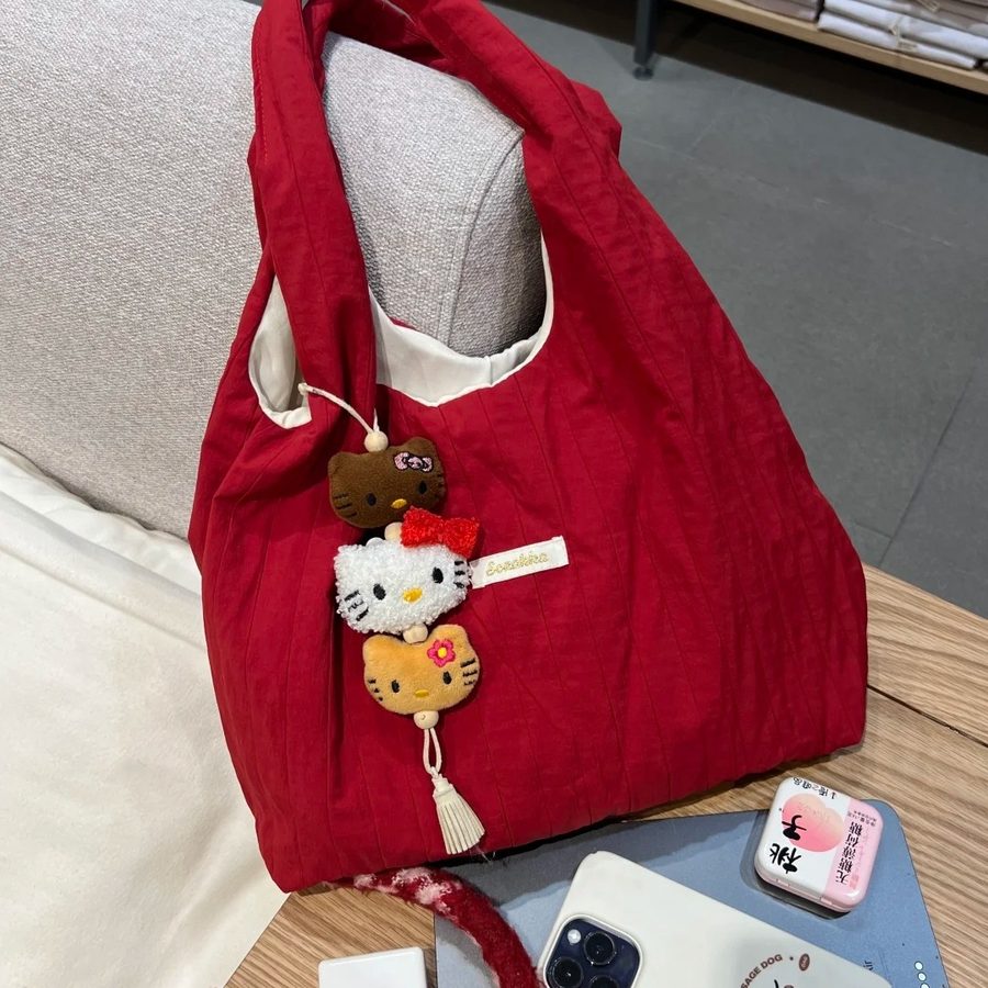 Red Pleated Canvas Shoulder Bag view 2