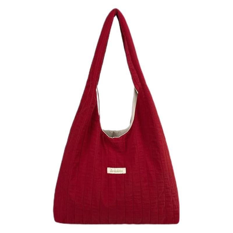 Red Pleated Canvas Shoulder Bag view 5