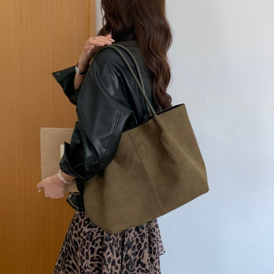 Suede Tote Bag Large Capacity Minimalist Shoulder