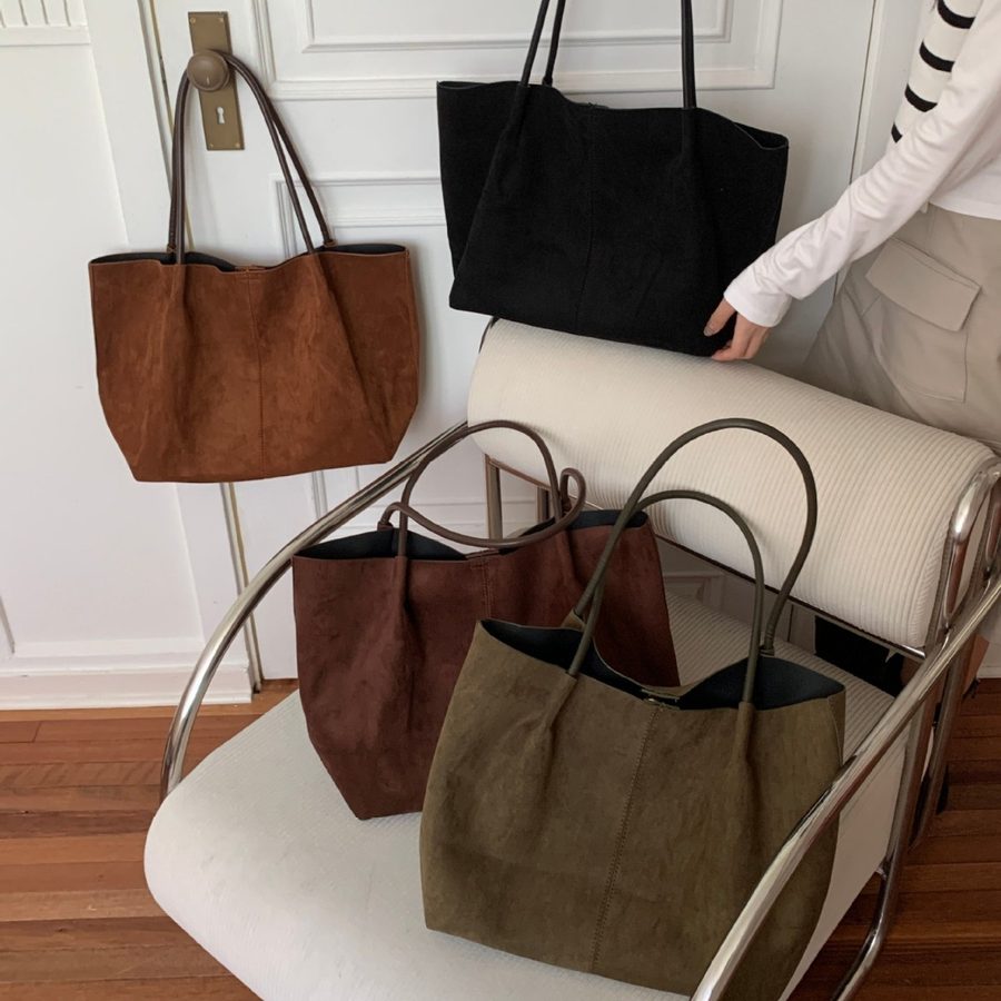 Suede Tote Bag Large Capacity Minimalist Shoulder view 3