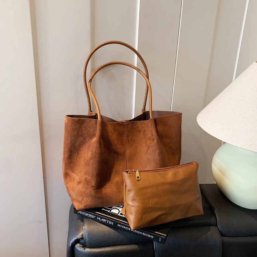 Suede Tote Bag Large Capacity Minimalist Shoulder view 6