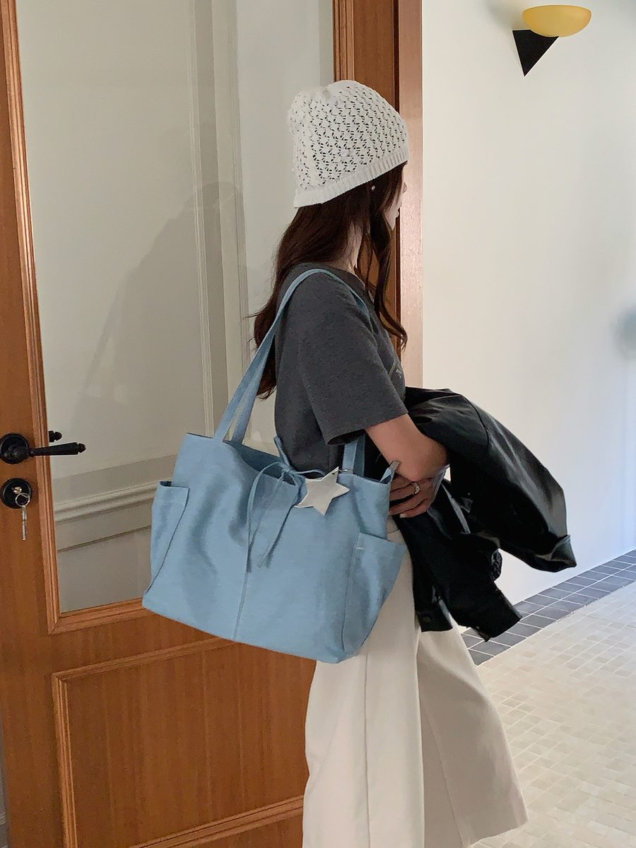 Bolsa Tote de Canvas Jeans com Estrela Grande Capacidade view 5