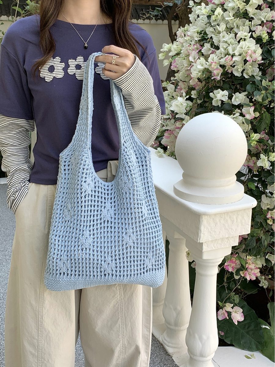 Gewebte Strick Tote Bag Großes Fassungsvermögen Durchbrochen view 2