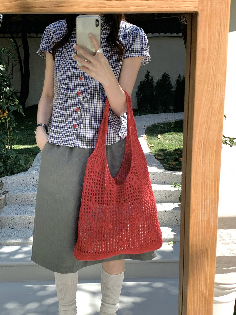 Gewebte Strick Tote Bag Großes Fassungsvermögen Durchbrochen view 3