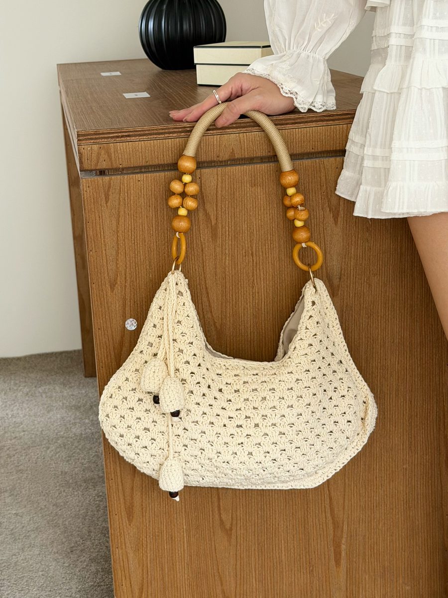 Tas Tote Rajut Manik Buatan Tangan Berlubang view 4
