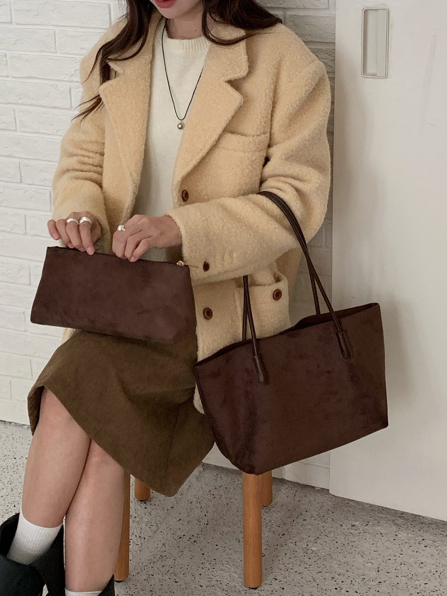 Suede Tote Bag Large Capacity Shoulder Vintage view 3