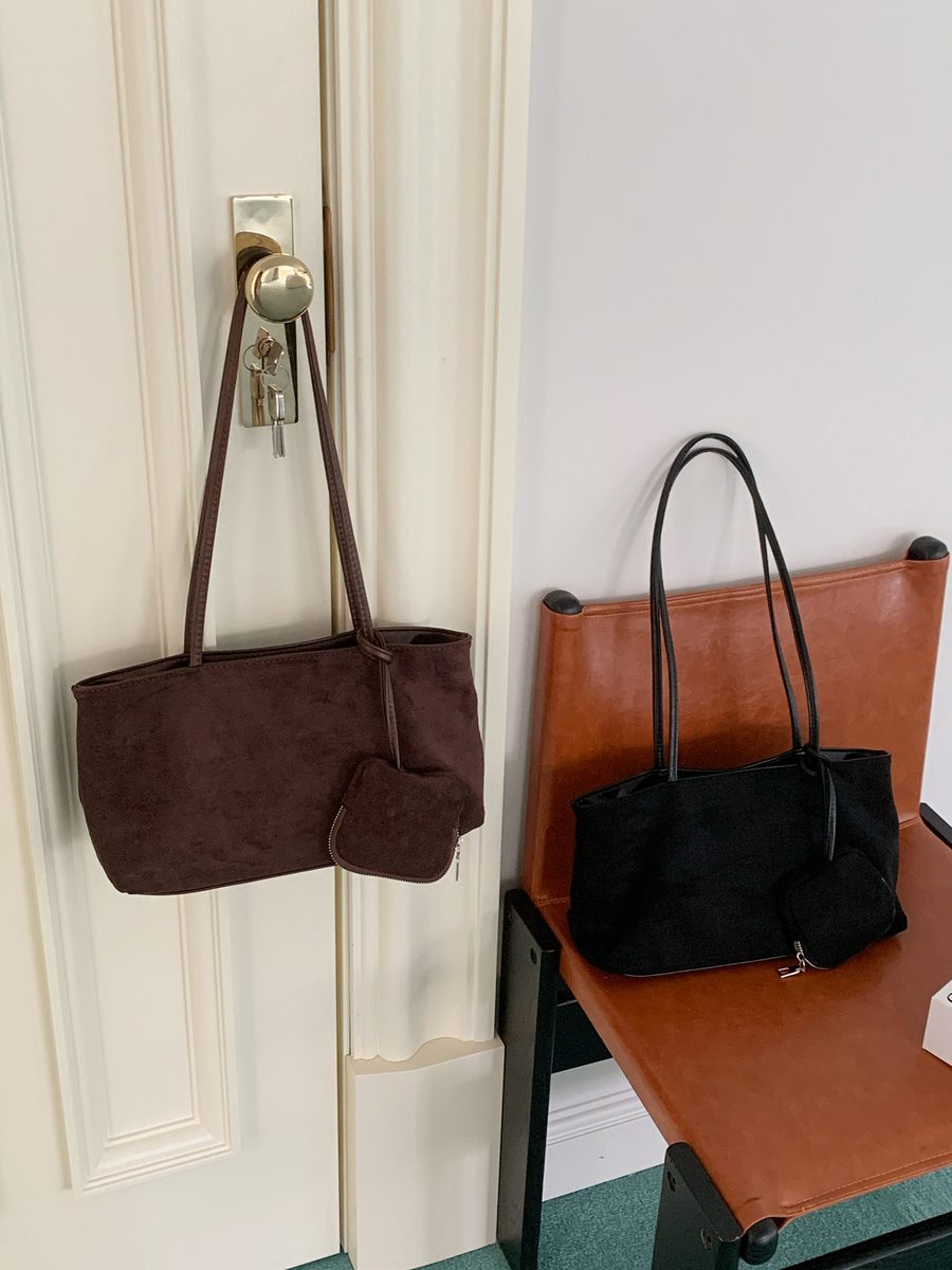 Suede Tote Bag Large Capacity Top-Handle Vintage