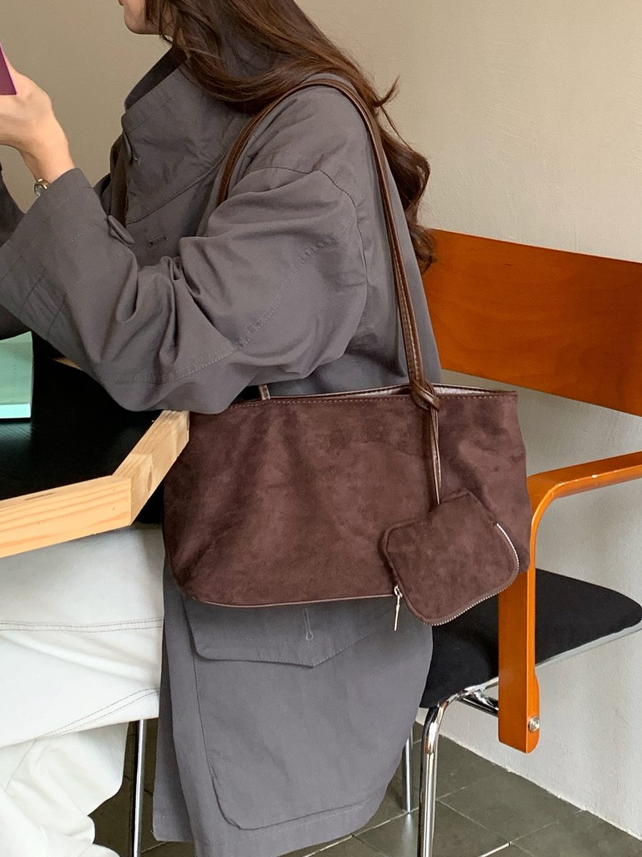 Suede Tote Bag Large Capacity Top-Handle Vintage view 2