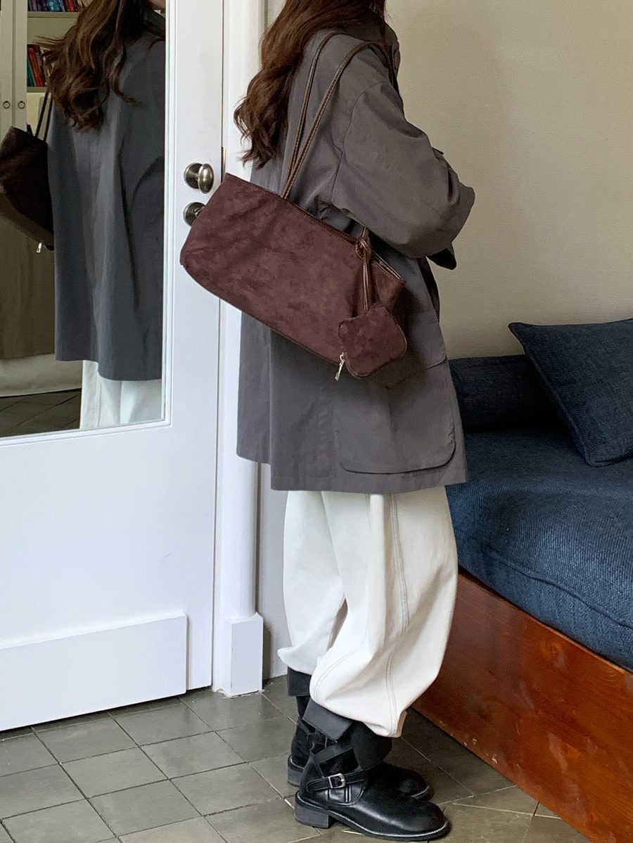 Suede Tote Bag Large Capacity Top-Handle Vintage view 4