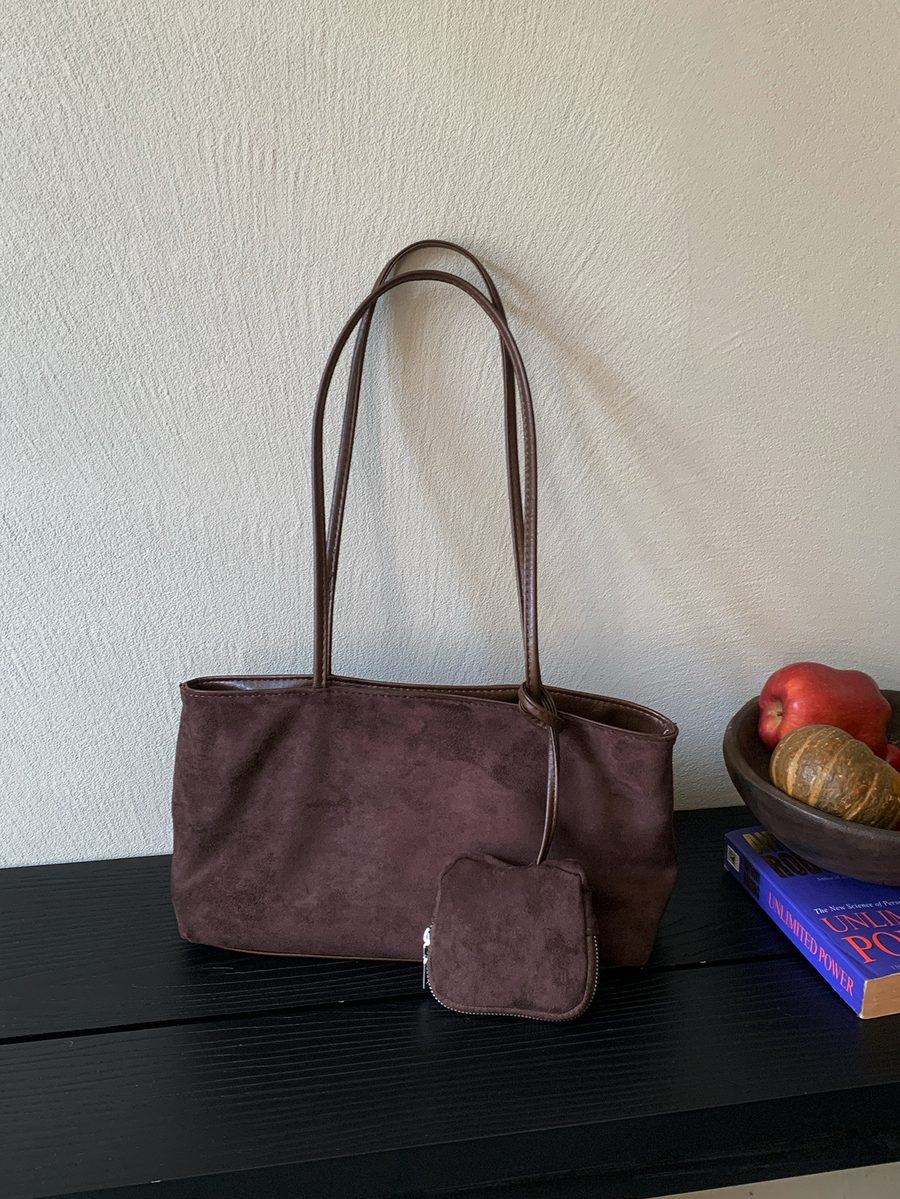 Suede Tote Bag Large Capacity Top-Handle Vintage view 6