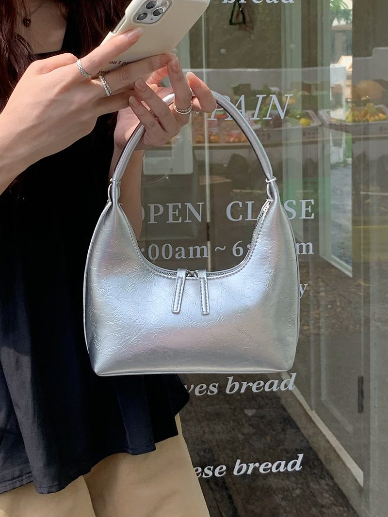 French Silver Shoulder Top-Handle Bag view 2