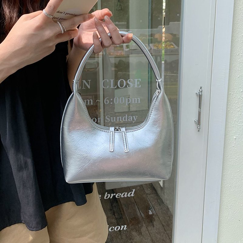 French Silver Shoulder Top-Handle Bag view 6