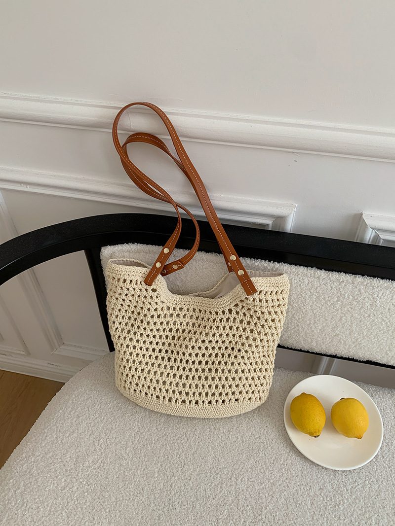 Woven Straw Beach Tote Bag view 2
