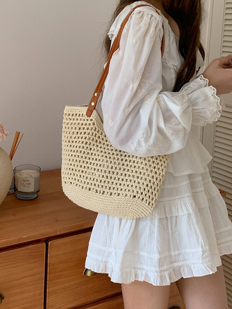 Woven Straw Beach Tote Bag view 3