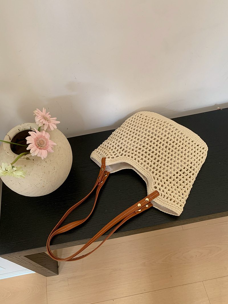 Woven Straw Beach Tote Bag view 4