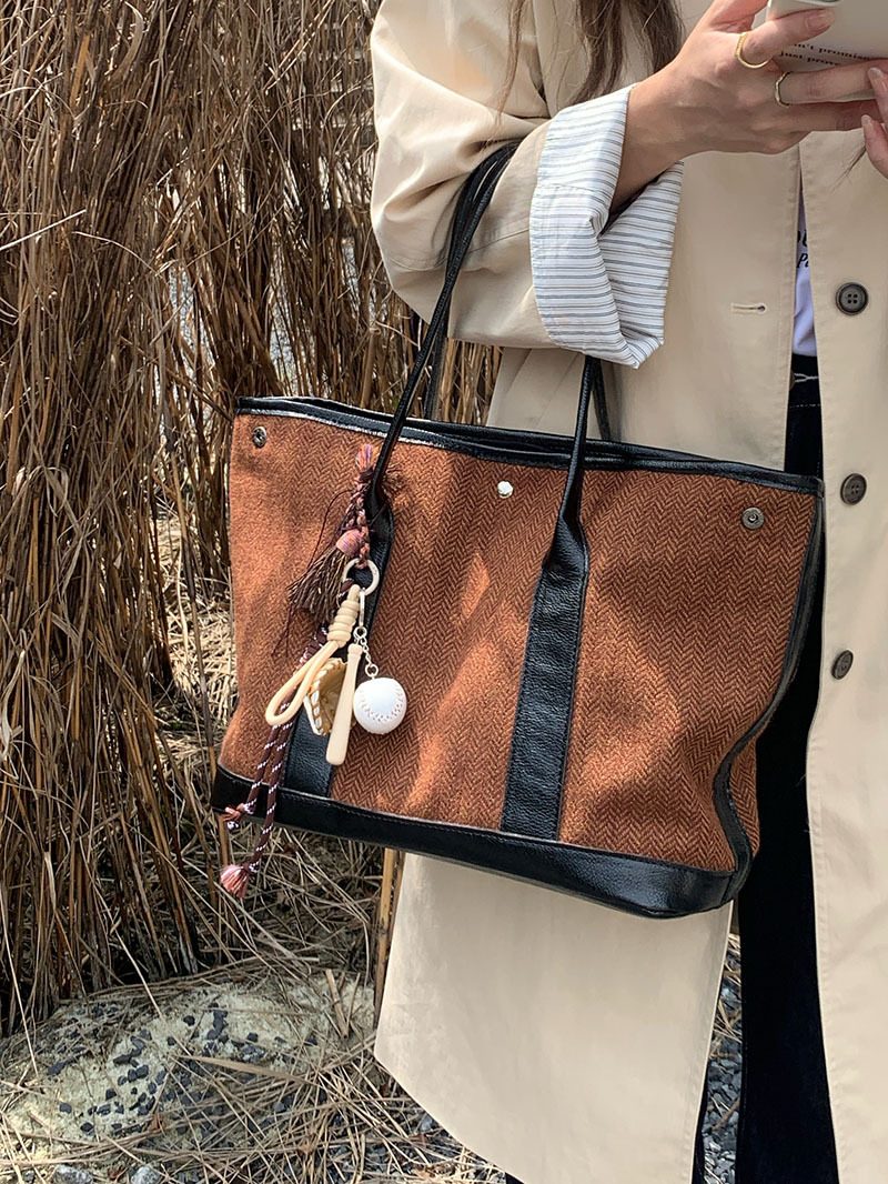 Damen Retro Woll-Tote-Bag mit großem Fassungsvermögen view 2