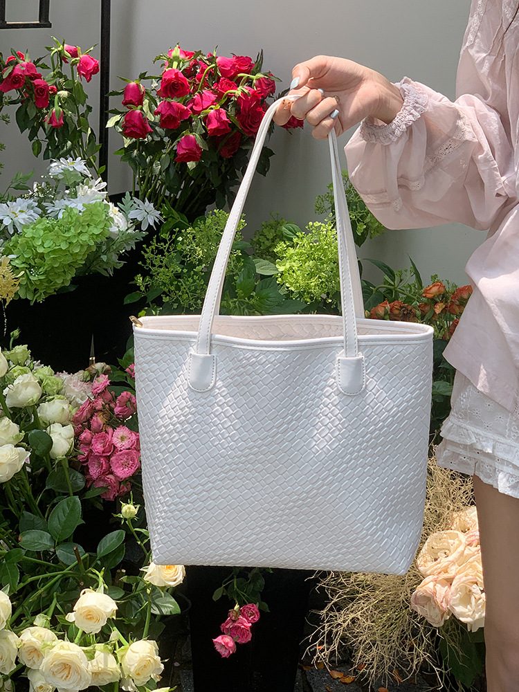 Women's Black Woven Large Tote Bag view 2