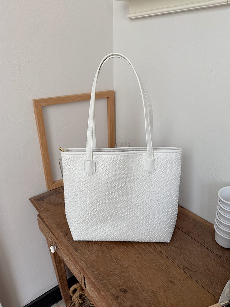 Women's Black Woven Large Tote Bag view 7